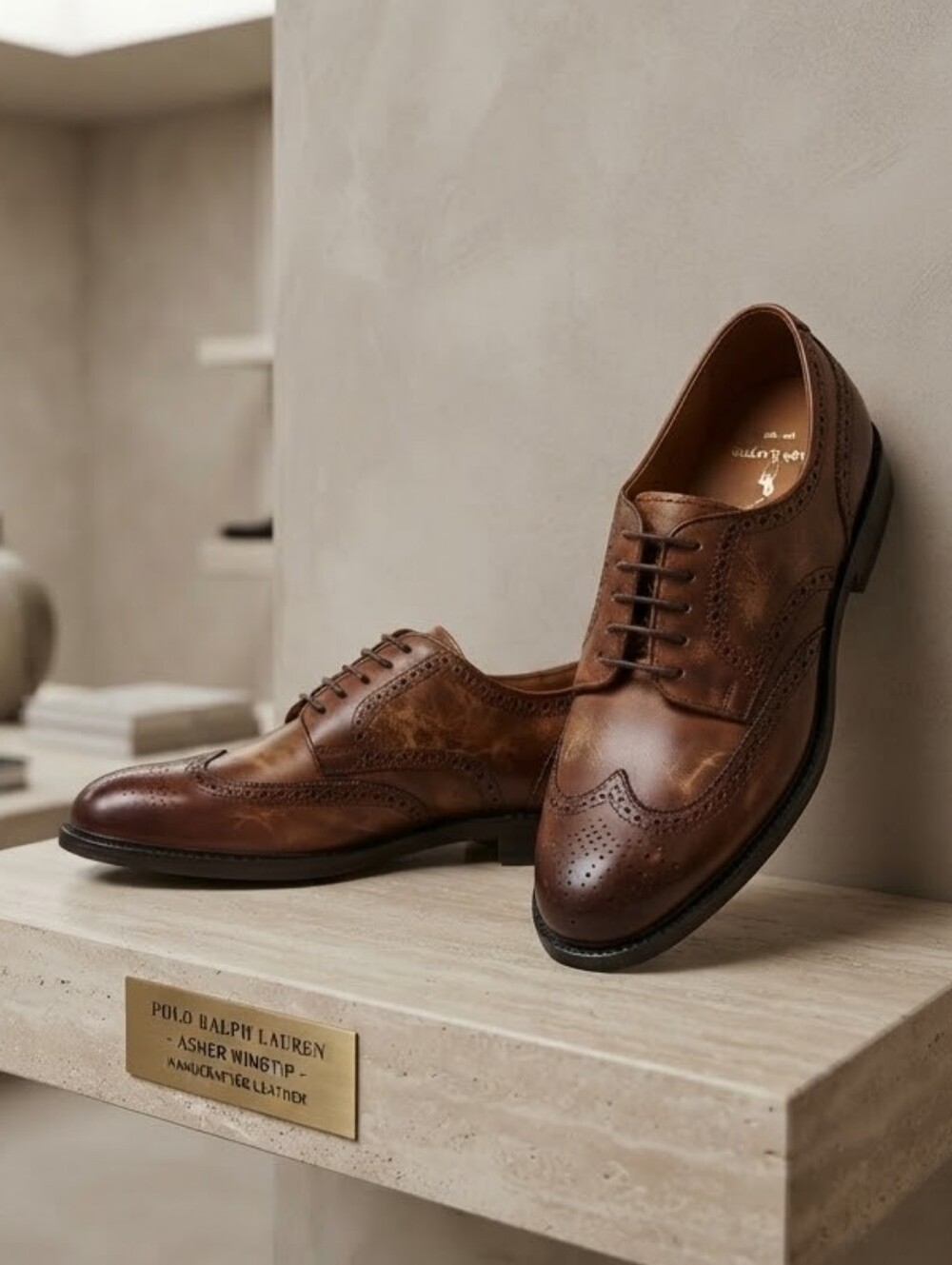 NWOT ​Polo Ralph Lauren Asher Brown Burnished Leather Wingtip Brogues Size 10.5
